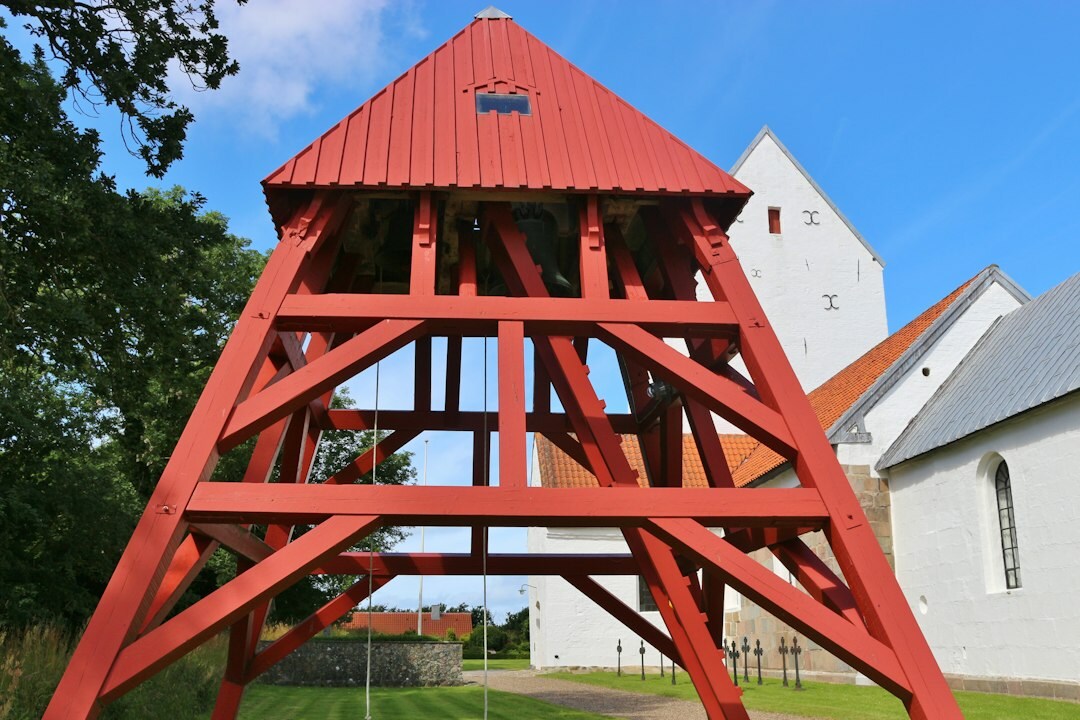 Small white village church in rural Denmark