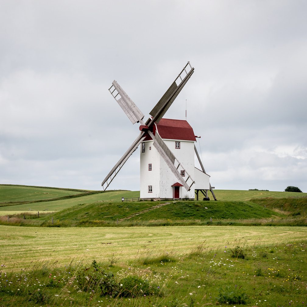 Traditional Danish windmill in the countryside